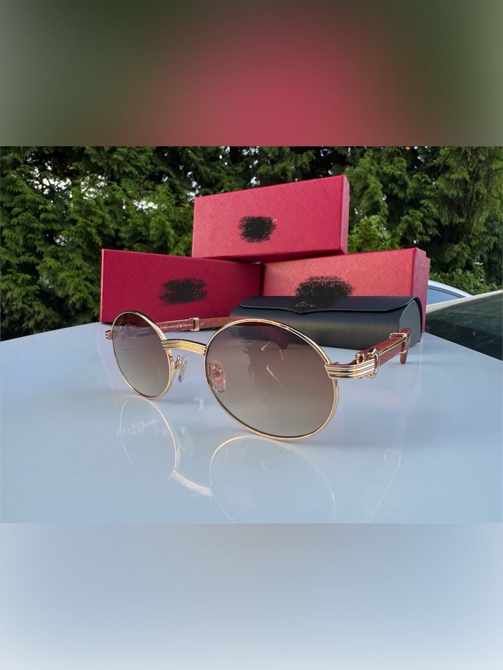 Gold Round Frame Sunglasses - Brown Gradient Lenses